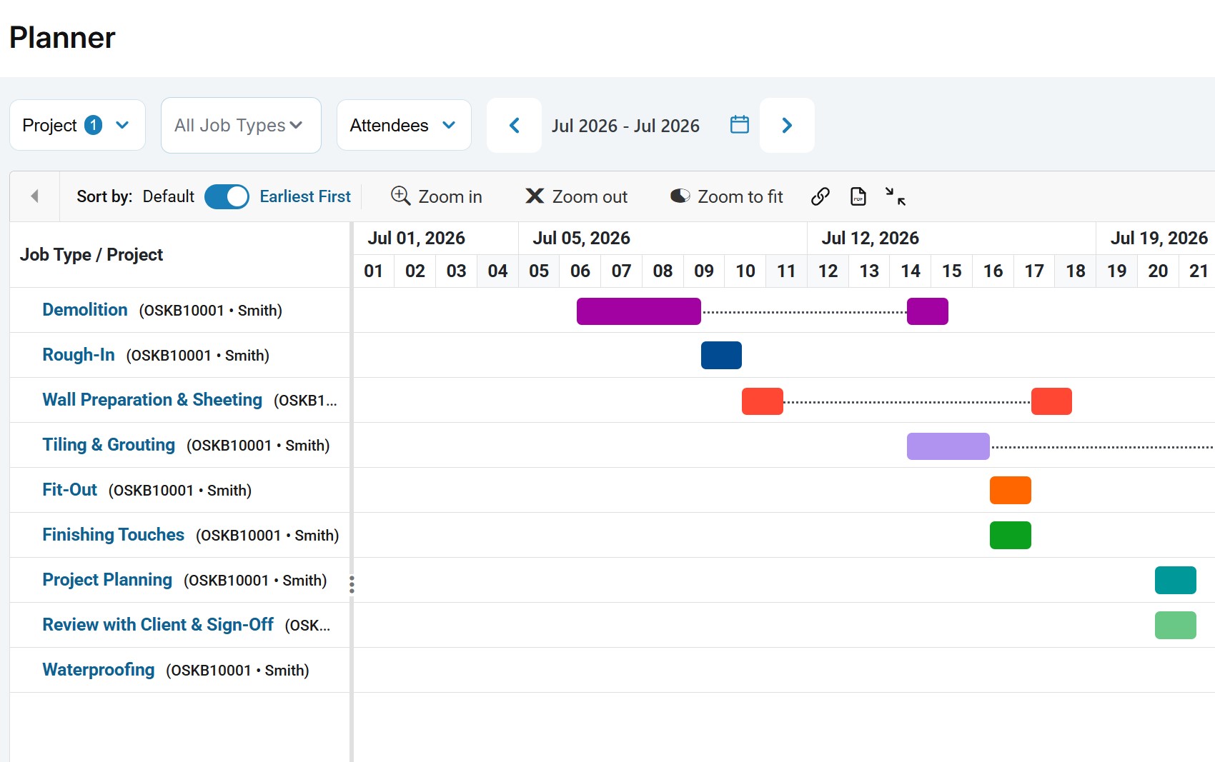 Project scheduling in OpSpot